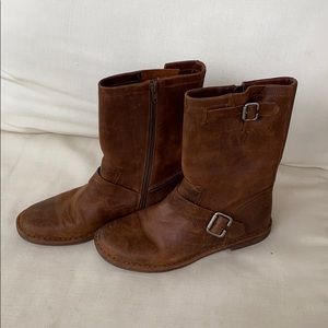 Distressed Leather Mid-Calf Boots